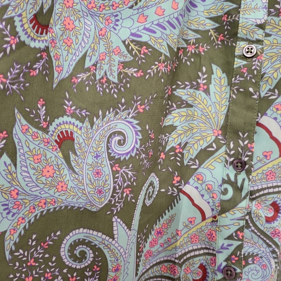 🌿American Eagle Outfitters Women's XS Sleeve Button Down Paisley Blouse - Picture 6 of 12